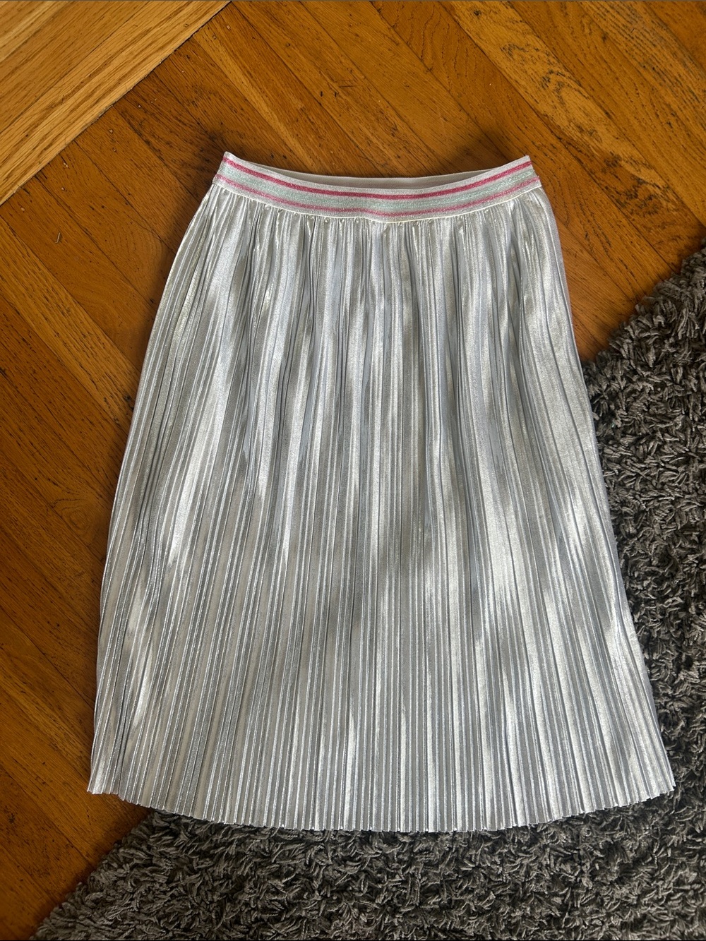 Kate Spade Skirt the Rules Girls Metallic Silver Pleated Midi 12